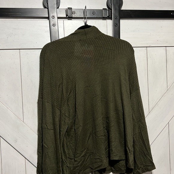 Olive green ever eve waffle knit open front cardigan - Picture 6 of 7